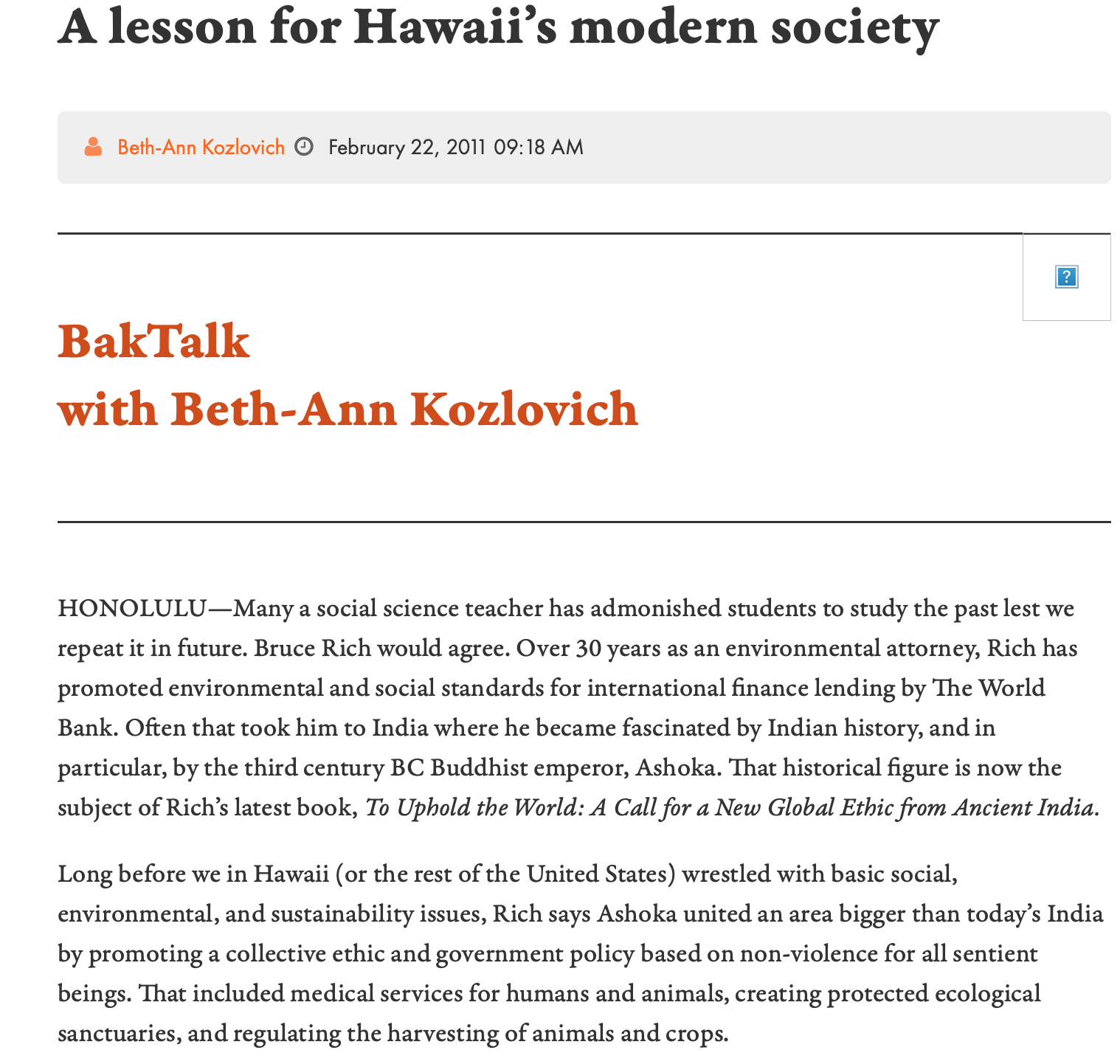 Interview with The Hawaii Independent: A Lesson for Hawaii's Modern Society